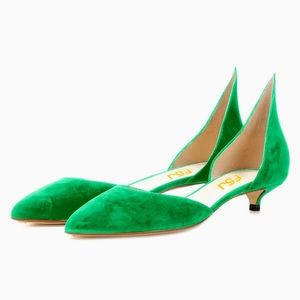 FSJ Pointed Toe Kitten Heel D'orsay Slip On Pumps